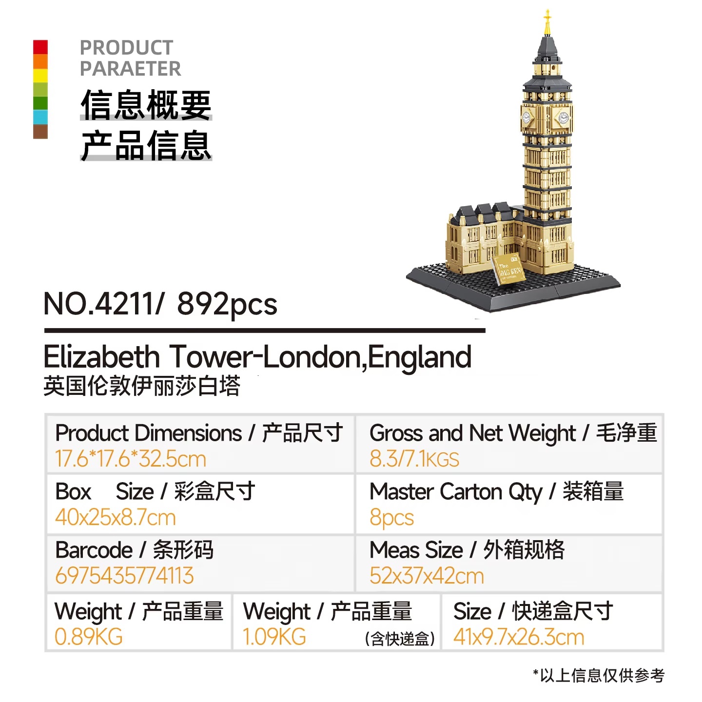 892pcs Elizabeth Tower-London  - Kids Toys London recension och pris